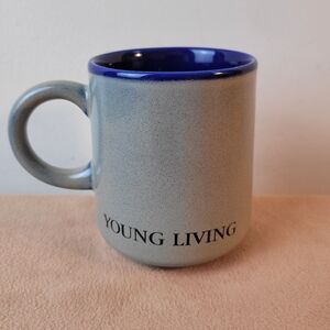 Young Living Mug Stoneware Coffee Cup Gray Blue. Speckled Ceramic. Round Handle.